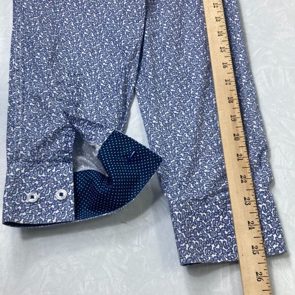 Nick Graham Everywhere Shirt Blue Paisley Flip Cuff Modern Fit 15.5 34-35 M - Picture 11 of 14